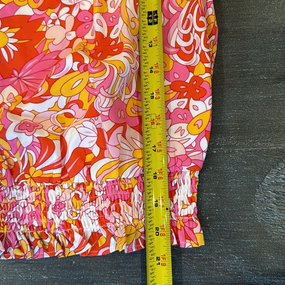 NWT Mellow Groove One Shoulder Ruffle Crop Top Floral Pink Size M - Picture 7 of 11